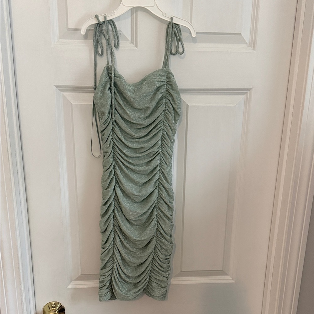 Jump Sage Green Ruched Mini Dress